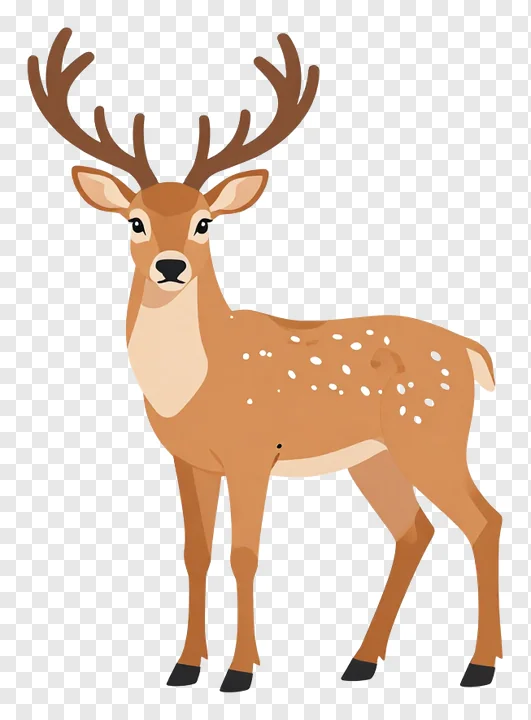 Cartoon deer with antlers standing still.