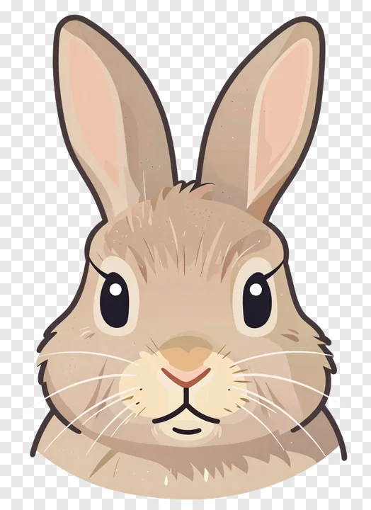 A brown bunny with droopy eyes and upright ears.