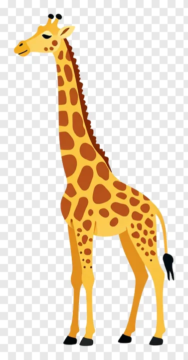 Cartoon giraffe stretching its neck high.