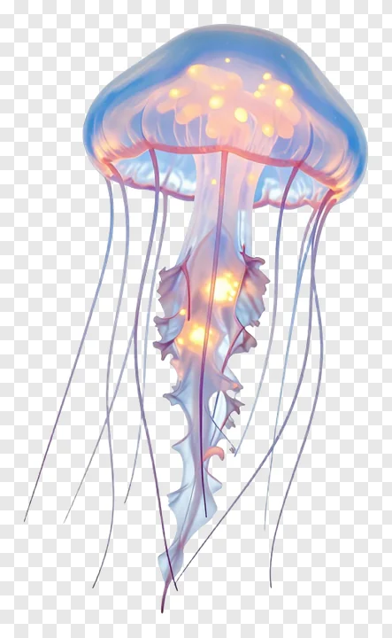 A glowing jellyfish with flowing tentacles.