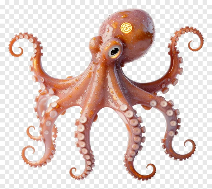 A glowing orange octopus with curled tentacles.