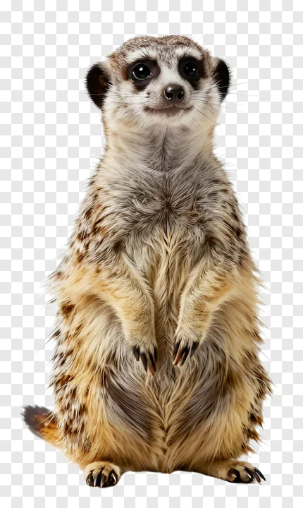 A standing meerkat looking upward attentively.