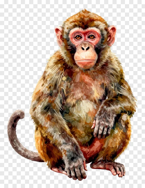 A sitting monkey with expressive eyes and textured fur.