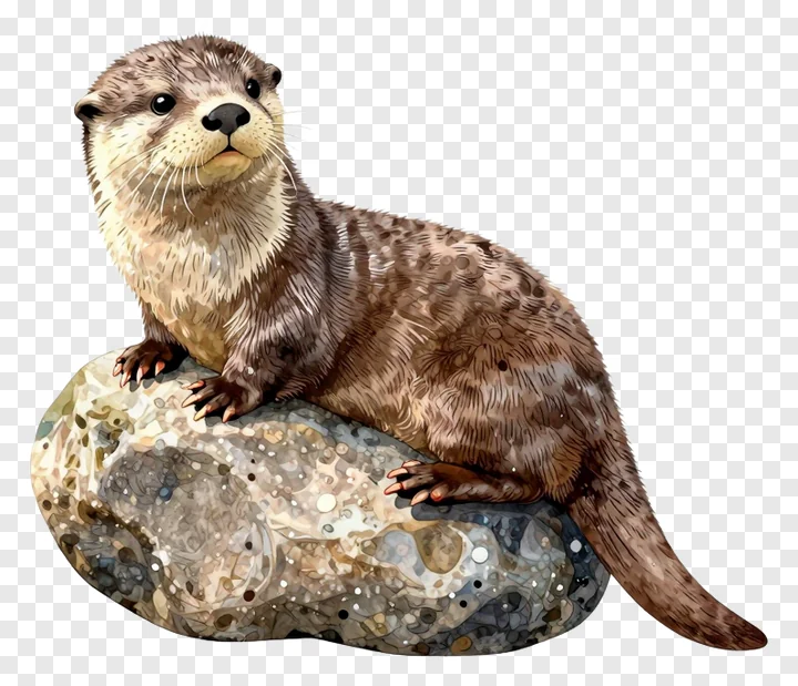 An otter sitting on a rock.