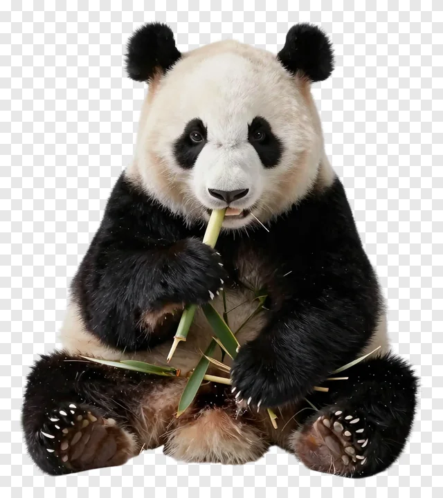 A giant panda eating bamboo.
