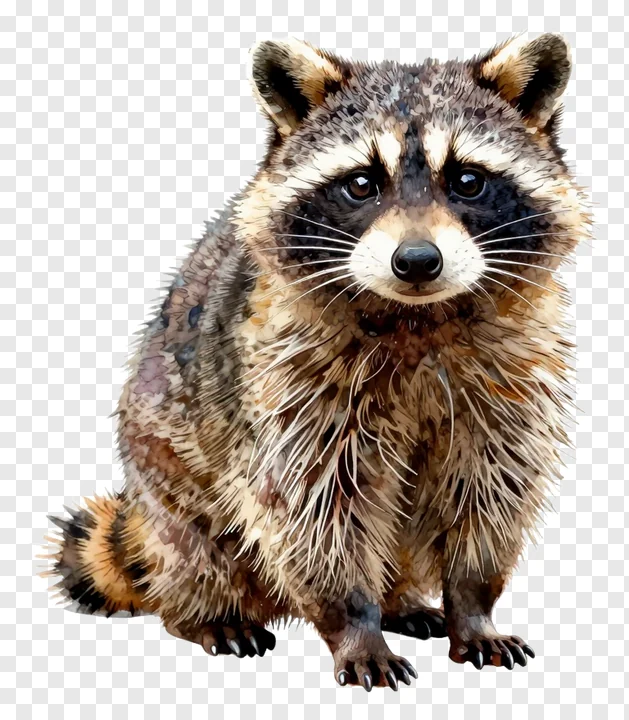 A raccoon sitting and looking forward.