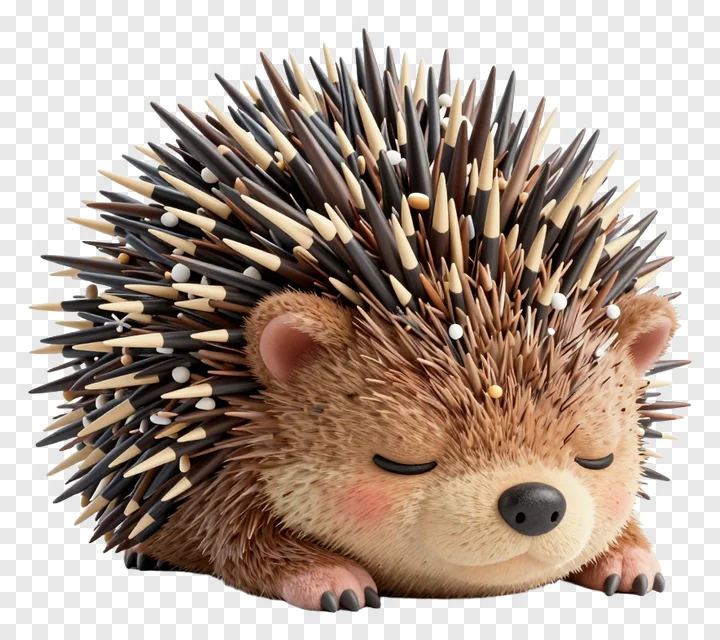 A sleepy hedgehog curled up with closed eyes.