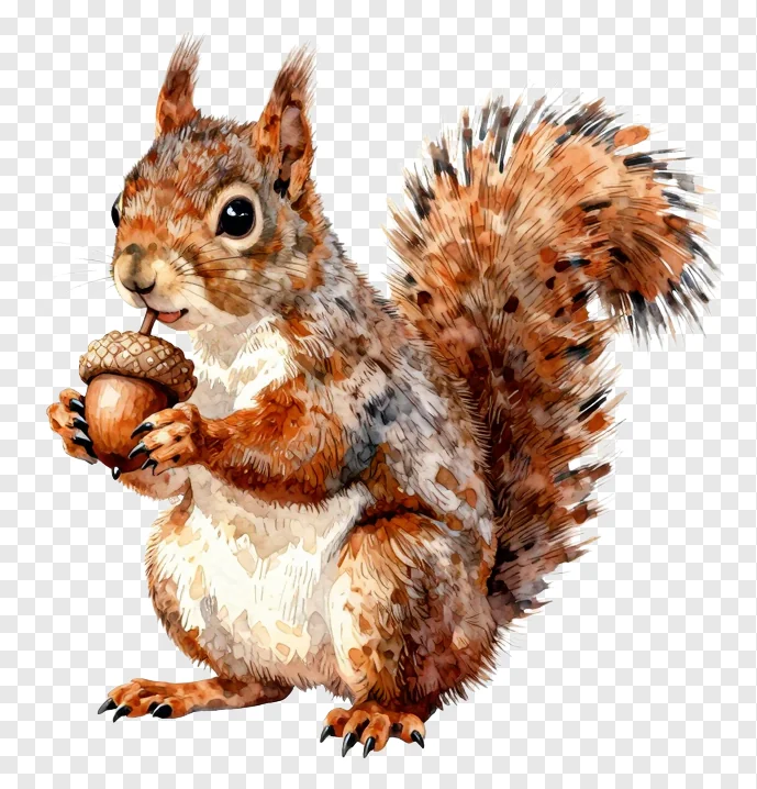 A squirrel holding an acorn in its paws.