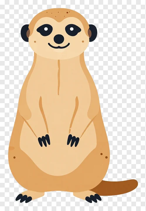 A cartoon meerkat standing upright with a smile.