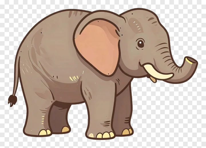 A cartoon elephant with large ears and tusks.