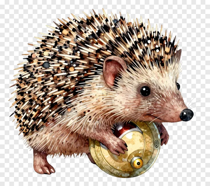 A hedgehog rolling a decorative ball.
