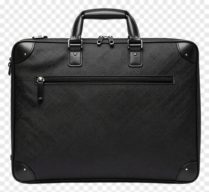 Black textured briefcase with top handle.