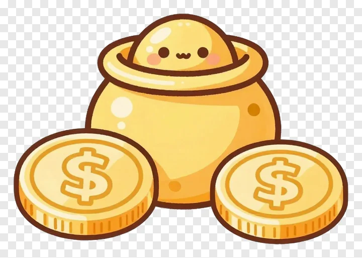 A cute gold pot with a face and two dollar coins.