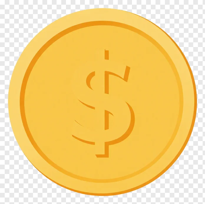 A gold coin with a dollar sign in the center.