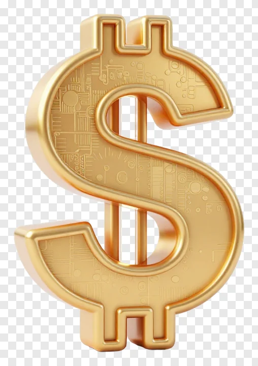 A 3D golden dollar sign with engraved patterns.