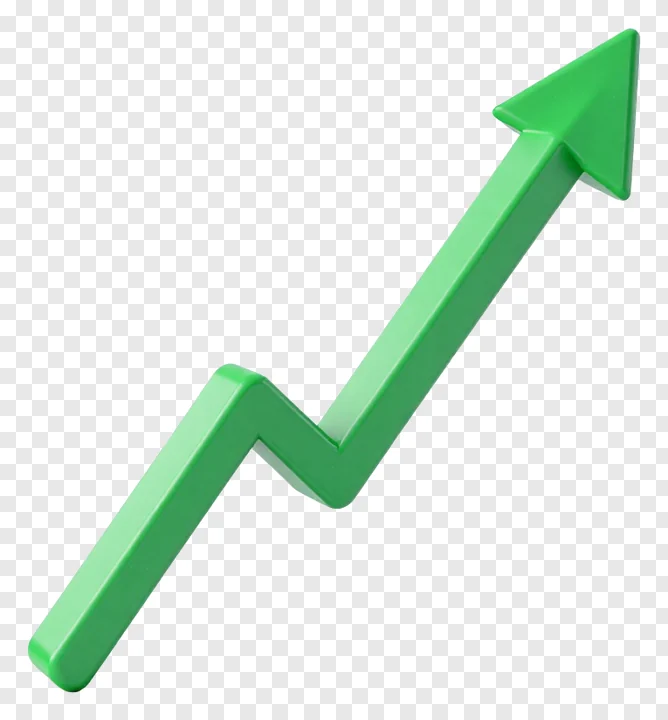 Green 3D arrow pointing upward on white.