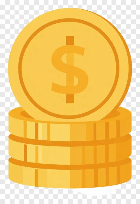 Stack of three gold coins with dollar sign on top.