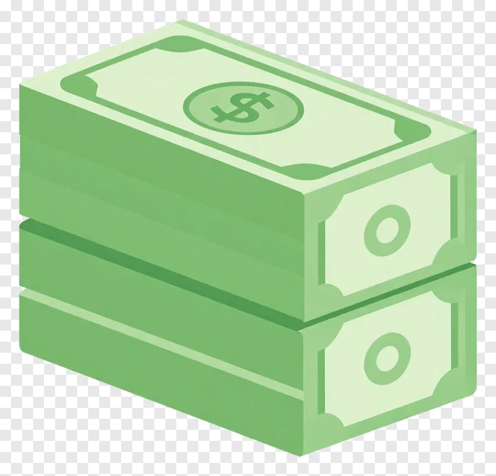 Stack of green money bills in isometric view.