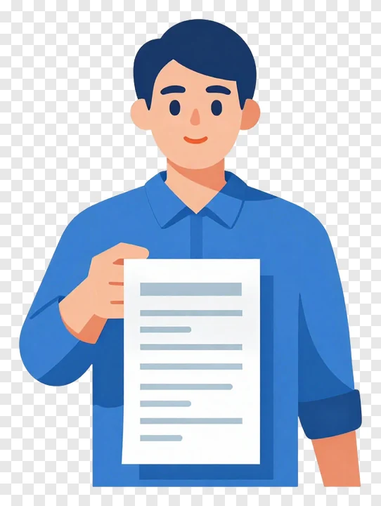 Man holding a document with placeholder text.