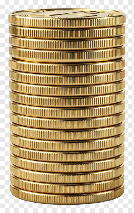 A stack of gold coins on a white background.