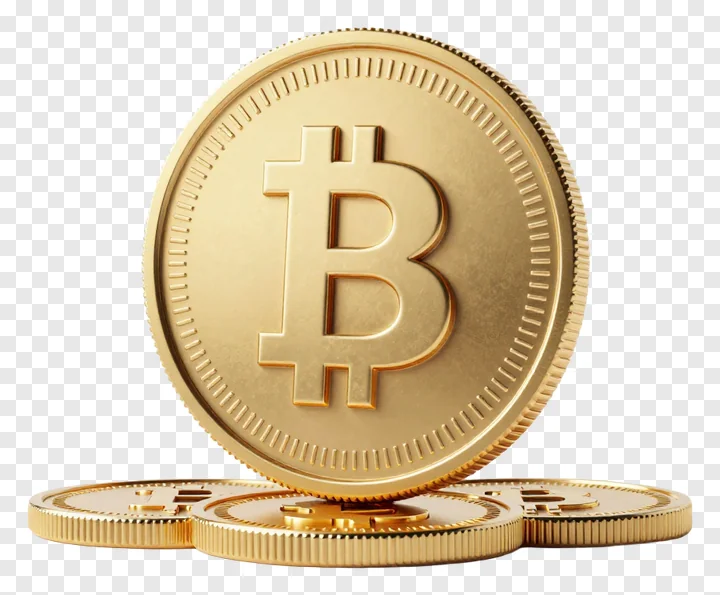 Stack of golden Bitcoin coins.