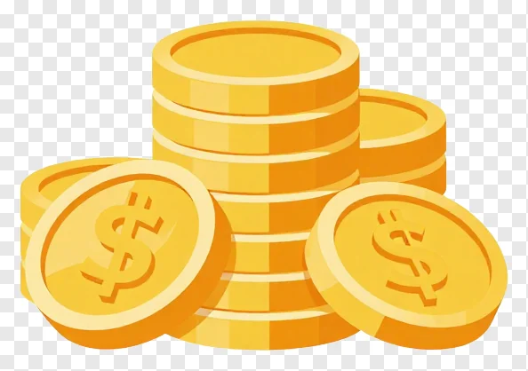 Stack of gold coins with dollar signs.