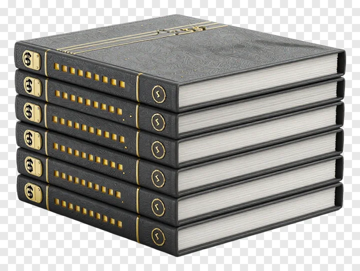 Stack of six vintage ledgers with gold trim.