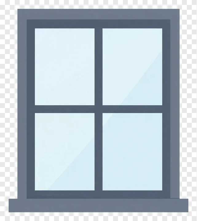 Window frame with four glass panes in an office setting.