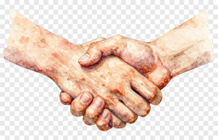 Two hands shaking in a watercolor illustration.
