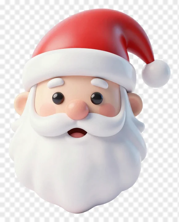 A cute cartoon Santa Claus face wearing a red hat.