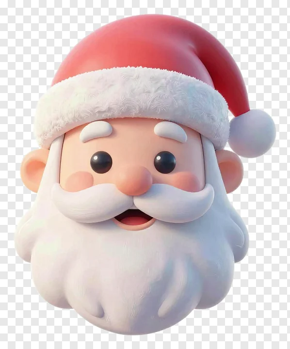 A 3D-rendered Santa Claus face with a red hat.