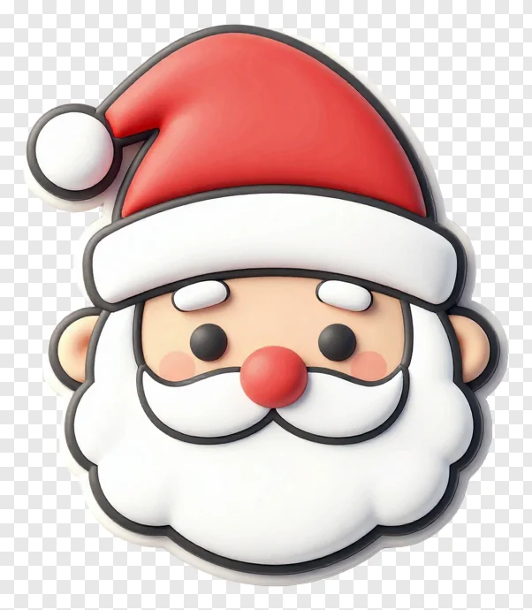 A 3D-rendered Santa Claus face wearing a red hat.