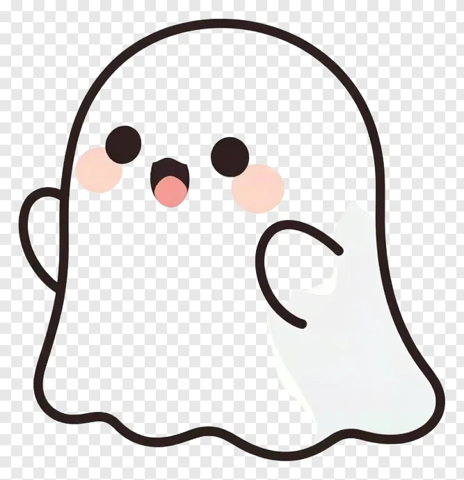 A cute white ghost with one hand raised.