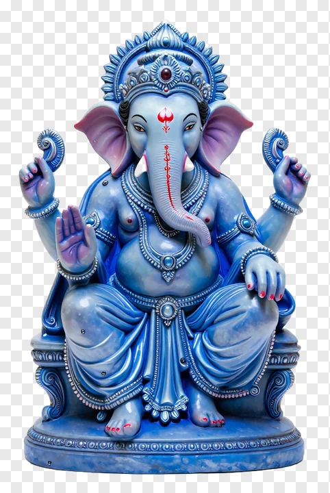 Blue Ganesha idol with red markings.