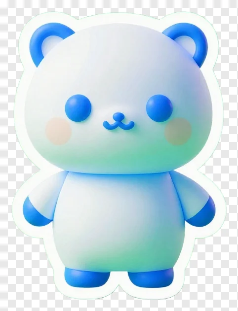 A 3D-rendered blue and green gradient bear character.