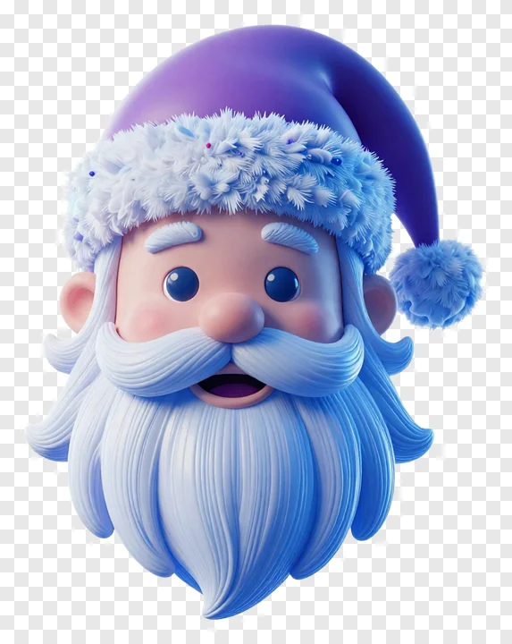 Santa Claus with a blue gradient hat and frosty trim.