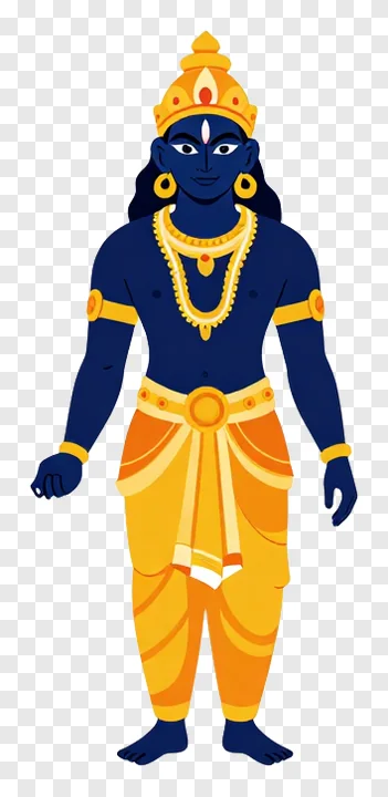 Blue Ravana effigy wearing golden crown and jewelry.