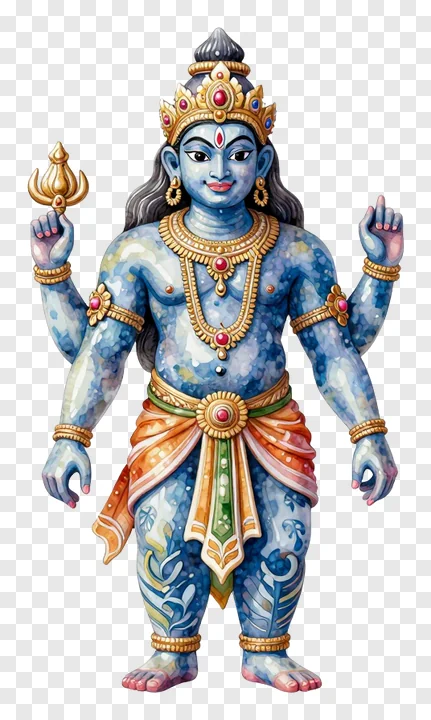 Blue Ravana effigy with raised hand and torch