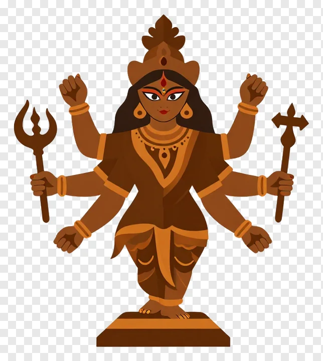 Goddess Durga in brown color with eight arms.