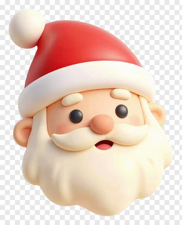 A 3D rendered Santa Claus head wearing a red hat.