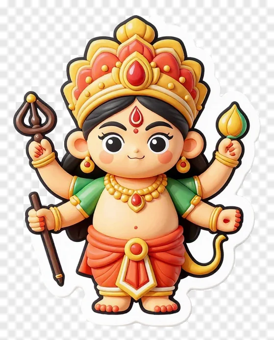 Cute cartoon Durga holding a trishul.