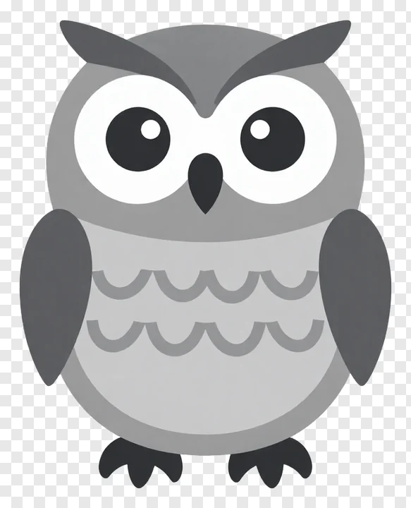 Stylized cartoon owl with large white eyes.