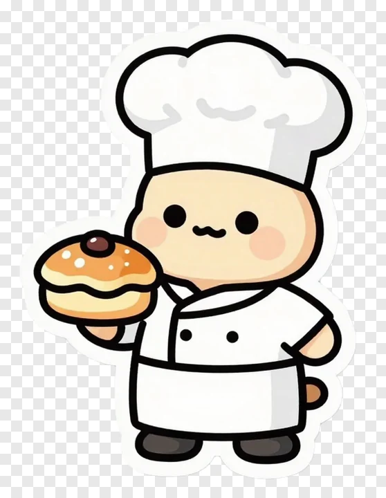 A cartoon chef holding a donut.