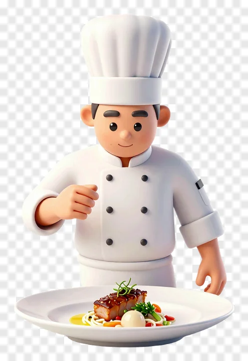 Chef presenting a plated gourmet dish.