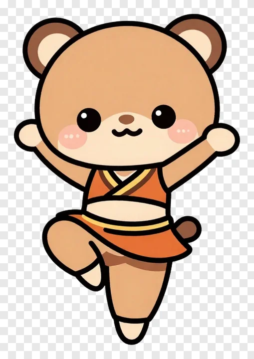 A chibi-style bear dancing in an orange garba costume.