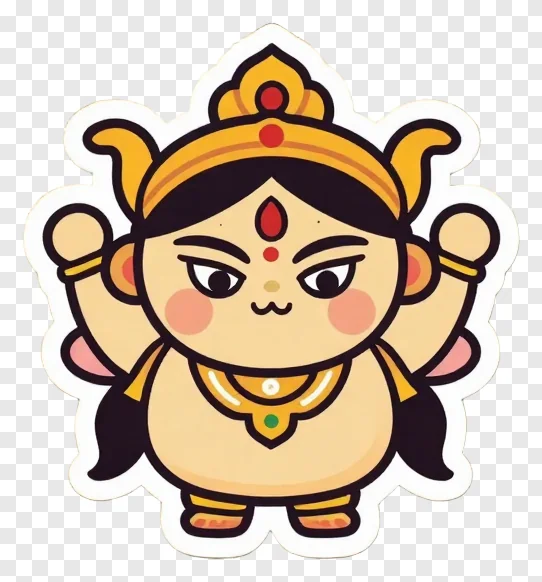 A cartoon goddess with a golden crown and necklace.