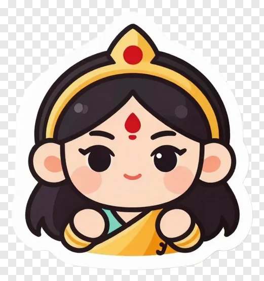 Chibi Durga with yellow sash and crown
