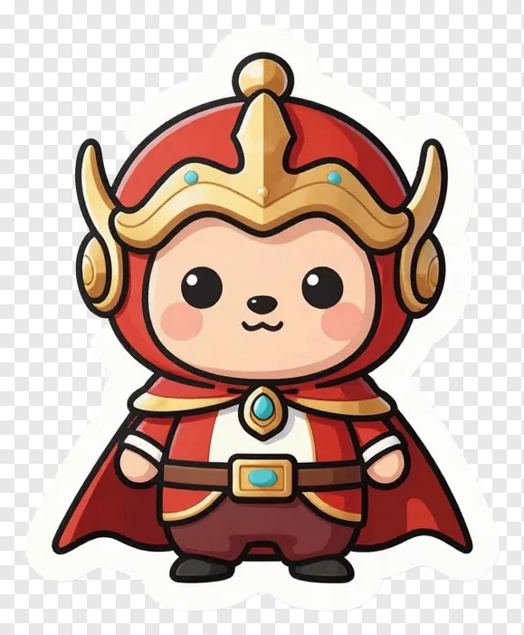 A chibi fantasy hero character in red and gold armor.