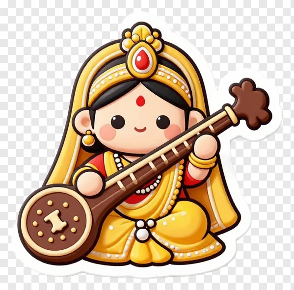 Cute cartoon goddess playing a stringed instrument.