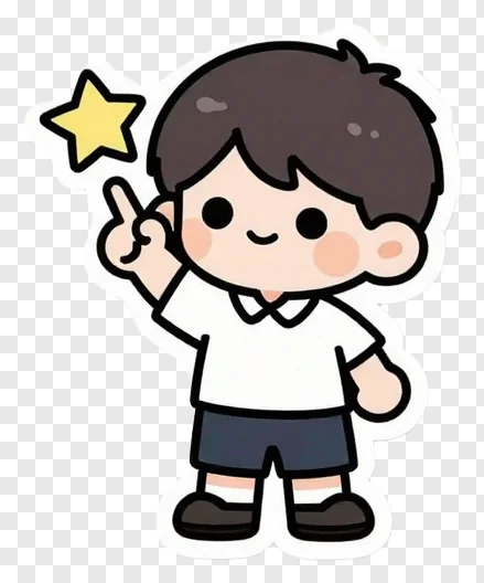 Cartoon boy pointing to a star